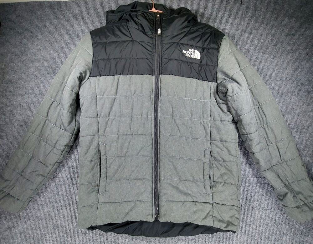 The North Face Boys Reversible Hooded Full Zip Puffer Jacket Gray/Black L 14/16